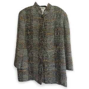 Carlisle Tweed Wool Blend Long Jacket Coat Size 12 Gray Multi Color